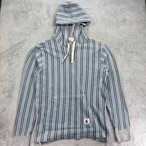 Quiksilver Baja Surf Hoodie Mens Medium Blue Gray Striped Cotton Standard Fit